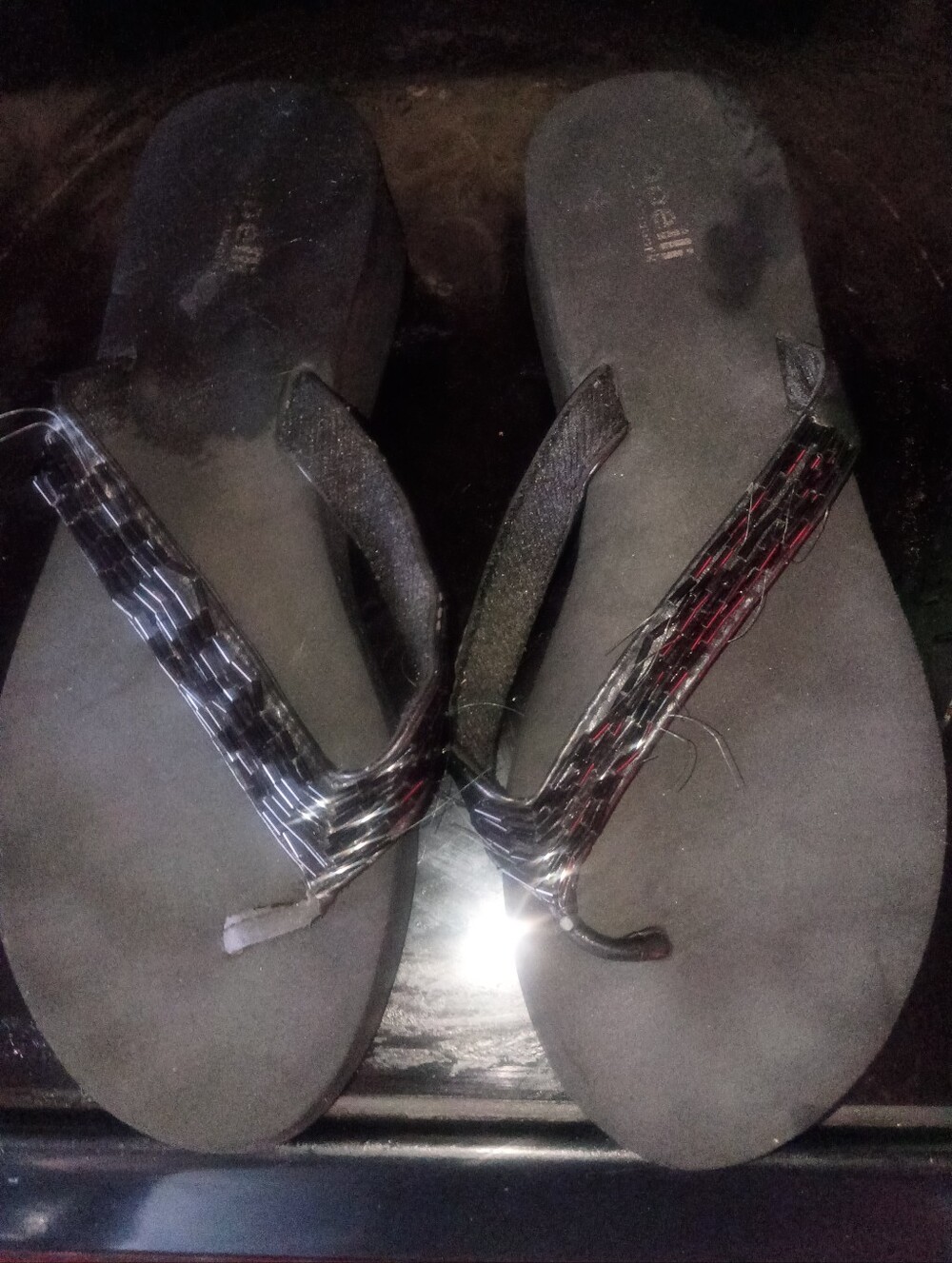 Black Beaded Strap Flip Flop Sandals - Picture 2 of 3
